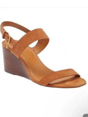Tory Burch Mini Benton Tan Cognac Suede Wedge Sandals 7.5